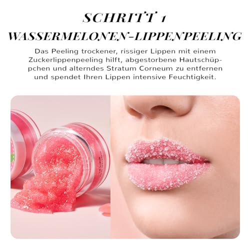 ANAiRUi Lippenbalsam und Lippenpeeling-Set, Ceramide & Wassermelone Lippenschlafmaske und Lippenpeeling Zuckerpeeling, Lippenpflege-Geschenkset für trockene, rissige und schälende Lippen