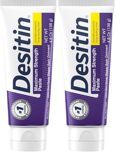 Image of Desitin Maximum Strength Baby Diaper Rash Cream, 40% Zinc Oxide for Treatment, Relief & Prevention, Hypoallergenic, Phthalate- & Paraben-Free Paste, Protects Skin for 12 Hours, 4.8 oz (Pack of 2)