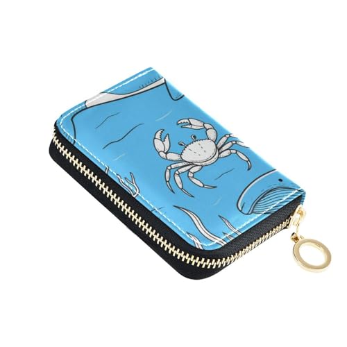 Black Blue Underwater Animal Whale Jellyfish leather credit card holder wallet With 2 cash slot RFID Blocking men card holder with zipper