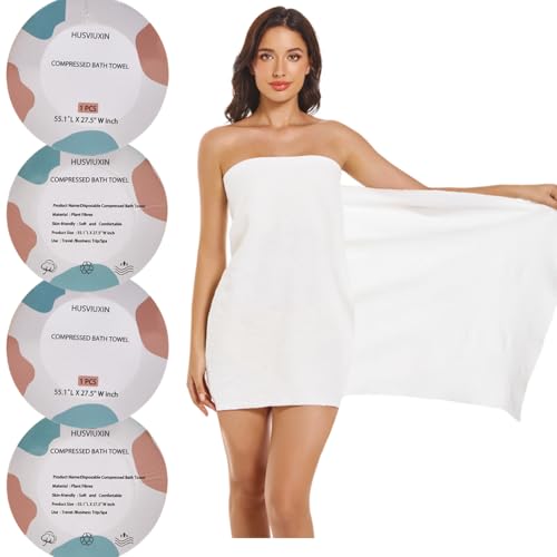 Husviuxin Disposable Compressed Bath Towel Super Absorbent Non-Woven Compressed Towel for Travel/Camping/spa Reusable Washcloth 55.1 * 27.5inch(3 Pack)