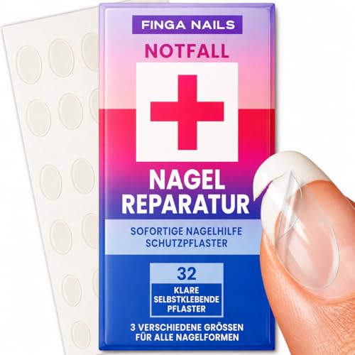Finga-Nails 32 Nagel Klebepads zur Reparatur Transparentes Selbstklebendes Nagelreparaturset für Eingerissene Naturnägel Temporärer Maniküre-Schutz für Naturnägel und Nagellack