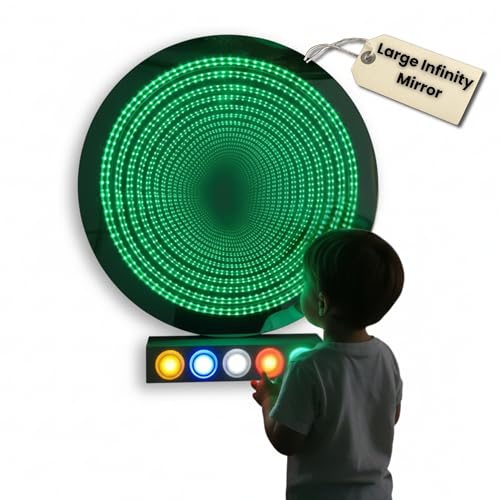 Playlearn Large Infinity Mirror Tunnel Light Round Frame with Button Controller Wall Mounted - 60cm Sensory LED Tunnel Infinity Mirror USB Powered LED Lighting Sensory Room Décor