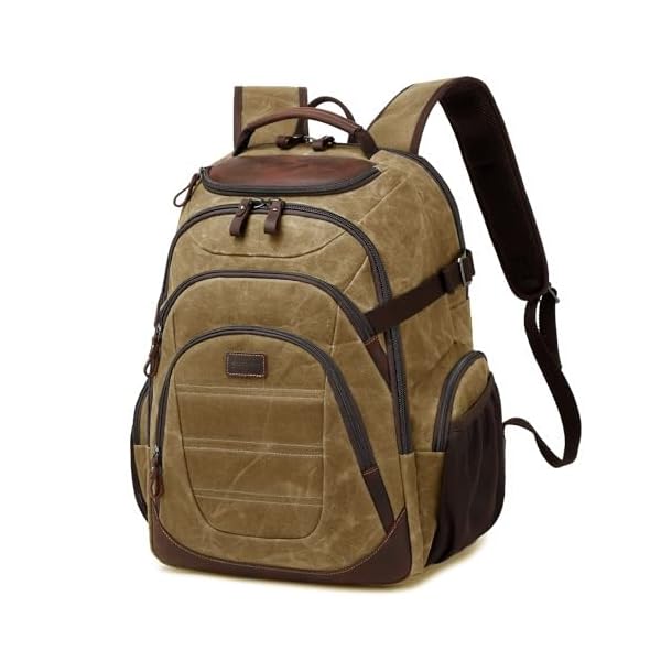 Travel-Laptop-Backpack-173-inch-XL-Computer-Backpack-for-Men-Waxed-Canvas-College-Daypack-Business-Backpack-Brown SHENHU Travel Laptop Backpack 17.3 inch XL Computer Backpack for Men Waxed Canvas College Daypack Business Backpack Brown