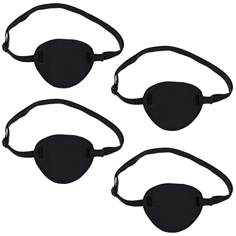 Eye Patches, 4 Pack Pirate Eye Patches for Adults Kids, Amblyopia Lazy Strabismus Soft Eye Patch Medical with Adjustable Buckle Cover