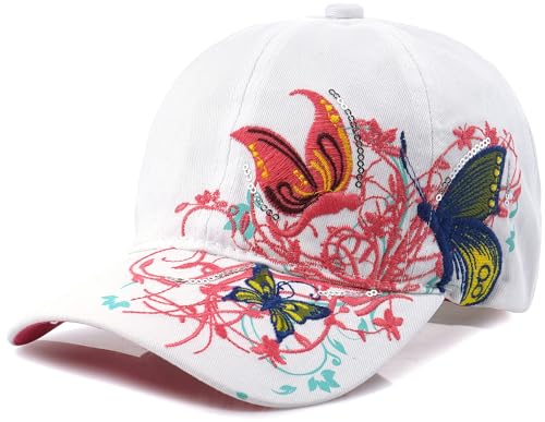 Image of MESU Women Baseball Cap, Adjustable Breathable Embroidered Sun Hat Sport Golf Sunbonnet Outdoor Baseball Caps White