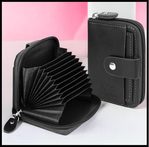 Image of PU Leather 9 Slot Vertical Credit /Debit /ATM Card Holder Money Wallet Zipper Coin Purse for Men Women (11.5 x1.75 x 8 cm) (Black)