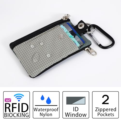 Image of MASAPHlL Small Lanyard Wallet for Women /Men with RFID Blocking ID Badge Holder, Minimalist Nylon Zipper Pouch, Traval Neck Wallet with Keychain, ID Window for Card,Coin,Cash (Gray+Dark Gray)