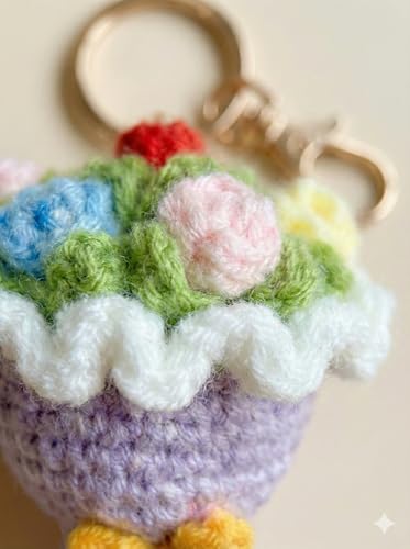 Image of Handmade Crochet Flower Keychain for Bags Keys Purse Backpack Cute Aesthetic Yarn Keyring Bag Charm Handmade Soft Thread Flower Keychain for Girls Women Kids Gifting and Daily Use