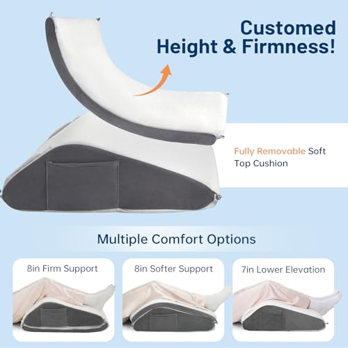 Image of Vekkia Knee Wedge Pillow for Back Sleeping, Dual-Layer Knee Pillow with Dual Handles, Adjustable Elevation Pillow for Legs Post-Surgery, Knee Support, Lower Back Pain Relief, Blood Circulation
