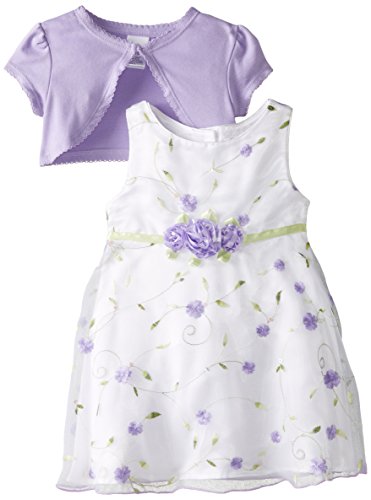 Youngland Baby Girls' Purple Schiffli Dress with Knit Shrug, White/Purple, 3-6 Months