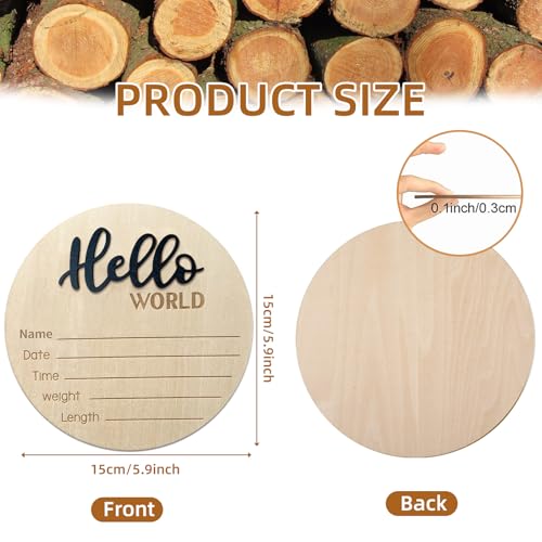 Image of Baby Announcement Sign, ​5.9 Inch Wooden Hello World Newborn Signs, Birth Announcement Sign, Baby Shower Hospital Nursery for Newborn Boys and Girls (Black)