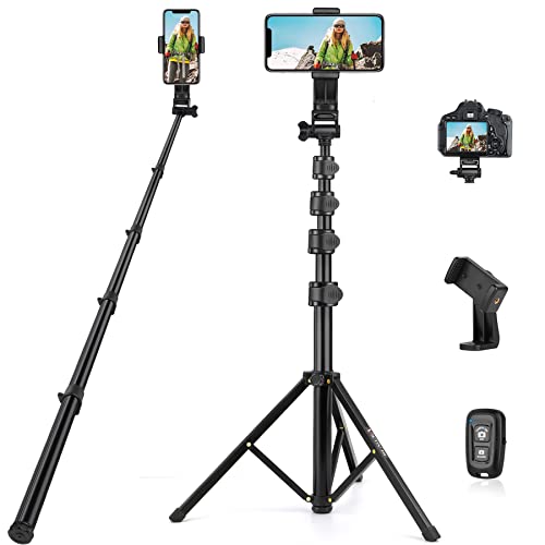 Image of 67 inch Phone Tripod Stand for Recording, Tall Tripod for Cell Phone with Remote, Portable Selfie Stick Tripod, Compatible with iPhone14 13 12 11 Max /Android /Camera
