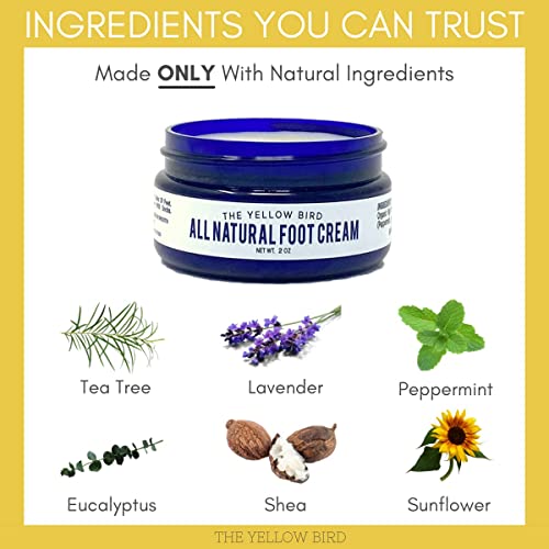 Yellow Bird Foot Cream – Hydrating Tea Tree Oil Foot Balm With Essential Oils. Natural Athletes Foot Treatment. Moisturizing Cracked Feet Repair & Callus Remover. Made In Usa - 2 Oz #TOP4