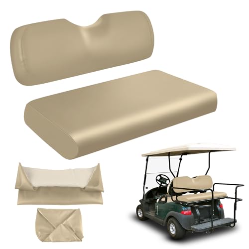 Image of Golf Cart Rear Seat Covers Staple On Replacement for Aftermarket Rear Seat, Beige Leather