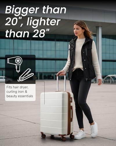 Image of YOETEY 24 Inch Checked Luggage with Spinner Wheels, Expandable Hardside Medium Suitcase with 360 Spinner Wheels & TSA Lock, Durable ABS Travel Suitcase for 3-5 Day Trips (24 in, Black)