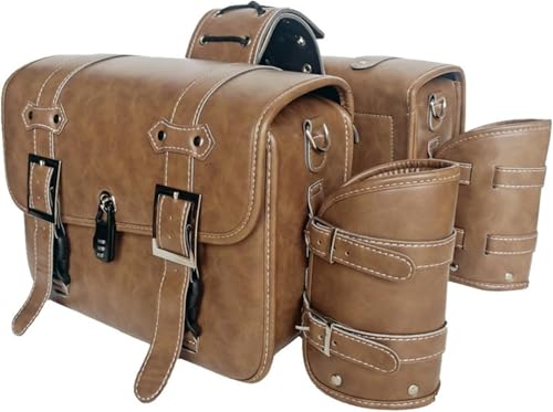 Furqade Retro Motorcycle Panniers for Harley-Davidson Heritage Classic (Softail) 2018–2026, PU Leather Side Saddlebags, Large Capacity Rear Rack Bag with Bottle Holder Brown