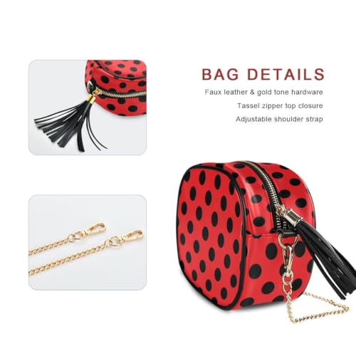 Image of ALAZA Women's Polka Dot Cherry Red Black Dots PU Leather Crossbody Bag Shoulder Purse with Tassel