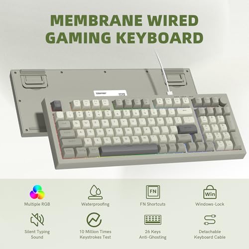 Image of womier DK98 Retro Wired Gaming Keyboard Creamy Membrane with Rainbow RGB Backlight - Quiet,Volume Knob,PBT Keycap 97 Key ANSI Layout Compatible with Windows 10 /8.1 /8 /7 (Grey)