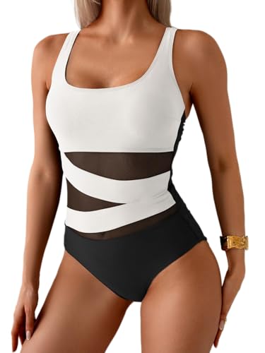 Image of B2prity Women's Mesh One Piece Swimsuit Tummy Control Sexy Bathing Suit Push Up Swim Suit Slimming Swimwear