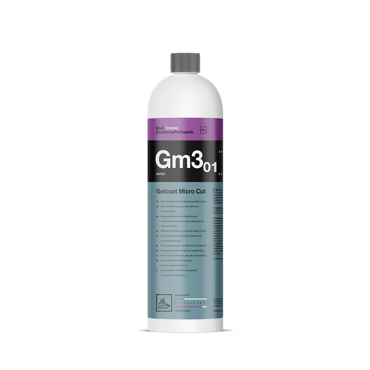 Koch Chemie Gelcoat Micro - Lucidante abrasivo per gelcoat e vernice da barca, rimozione di ologrammi, graffi, lucidante per macchine per barche in vetroresina, 1 l