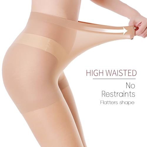 Image of WAKUNA 20D Black Sheer Tights for women-2 Pairs sheertex Pantyhose with Reinforced Toes