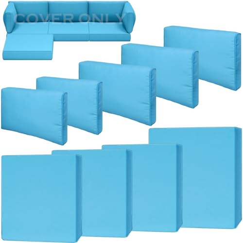 Cethytirko 9 Piece Outdoor Patio Waterproof Cushion Covers, Fits 4-Seat Wicker Rattan Sectional Couch Chair Furniture Cover Replacement Set - Fade-Resistant Patio Cushion Covers with Zipper