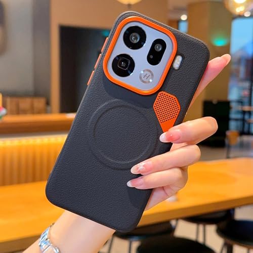 Image of for Oppo Find X9 Pro 5G Magnetic Case Leather Coated PC + TPU Phone Cover with Heat Dissipation Sheet - Black