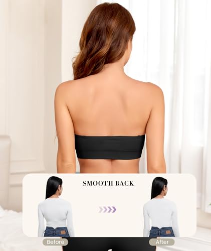 Strapless Bras for Women Padded Wireless Bandeau Bra with Clear and Fabric Straps Non-Slip Grip Tube Top Bralette4