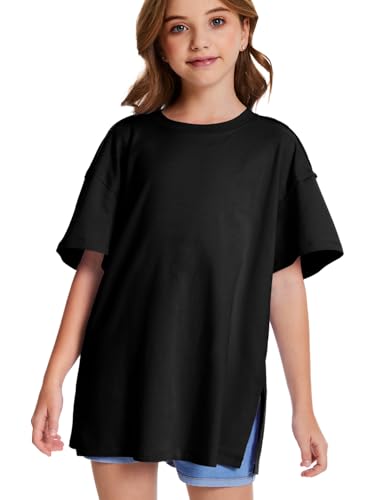 Girls Fashion T Shirts Raw Hem Oversized Summer T Shirt Short Sleeve Tops Tees Shirt 5-14 Years2
