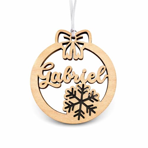 Boule de Noël Prénom personnalisée en Bois de hêtre. Décoration Sapin de Noël, Cadeau Unique