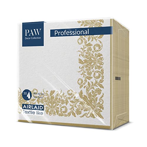 PAW - Guardanapos de papel Airlaid (40 x 40 cm) I guardanapos de tecido I a textura do tecido, as cores úteis. Uma ótima decoração para qualquer mesa, folhas de aguarela I cor: Ornamento dourado