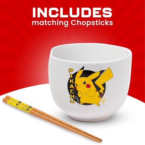 Image of Silver Buffalo Pokemon Pikachu, Ramen Bowl with Chopsticks, 20oz
