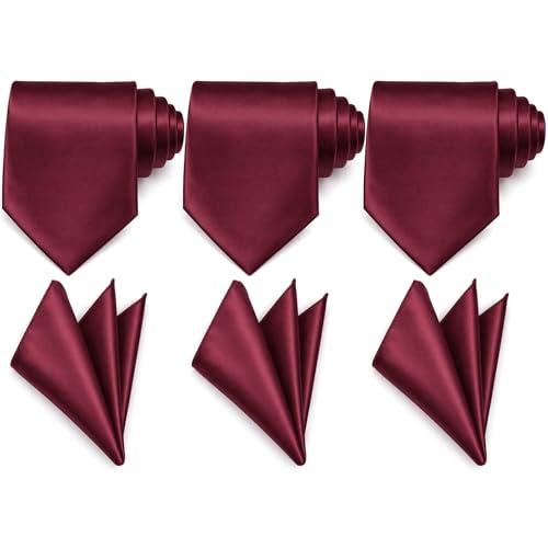 Image of Unittype 6 Pcs Mens Tie and Pocket Square Set, Solid Color Satin Formal Necktie Handkerchief for Wedding Fathers Day Gift