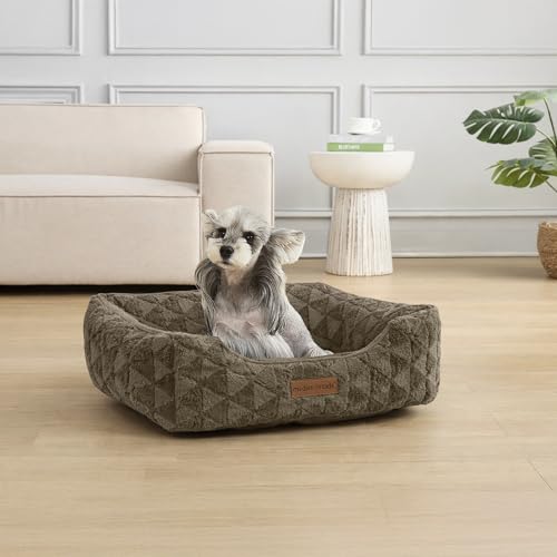 Image of Modern Threads Ultra Soft Plush Pet Bed for Medium Dogs with Elegant Texture and Stylish Design, Removable Washable Cover, Brown, (28 inch L x 21 inch W x 9 inch Th)