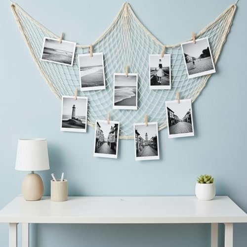 Sukh Fish Net Decorations for Party - 2PCS 39.37 * 78.74 in Fishing Net Decoration Netting for Wall Photo Hanging Nautical Fishnet Table Runner Decorative Ocean Theme Birthday Party Rope Nets - Image 6