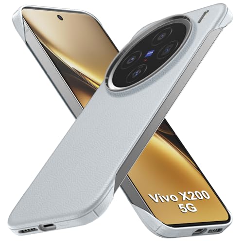 Image of TheGiftKart Hybrid Ultimate Slim Back Case Cover for Vivo X200 5G | Lightweight Profile | Hard Back Case Cover for Vivo X200 5G (PC & TPU, Metal Camera Ring, Leather Texture Finish, Grey)