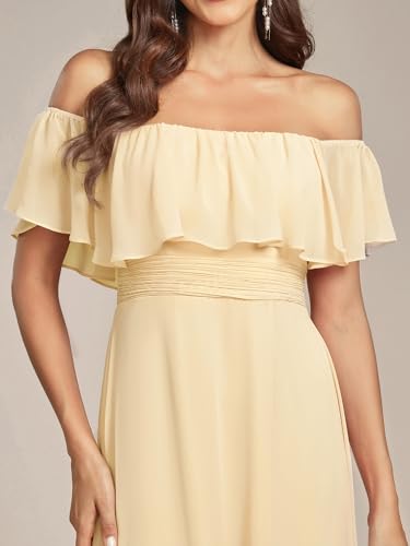 Image of Ever-Pretty Women's Summer Off The Shoulder Flowy Chiffon Formal Wedding Guest Dresses Maxi Side Split Beach Bridesmaid Dress