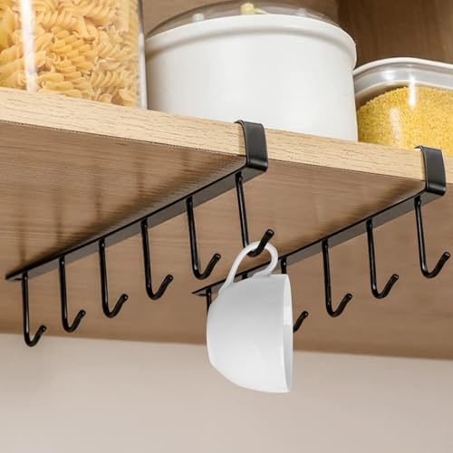Mokaskaidj 2 Pcs Colgador Tazas, Soporte para Tazas Colgante con Tornillo Autoadhesivo, Soporte Tazas Cafe, Soportes Debajo del Gabinete Taza Almacenamiento Ganchos Utensilios Cocina Colgando Rack