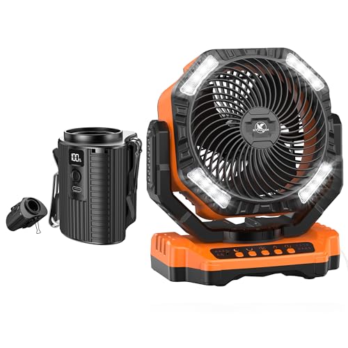 KITWLEMEN Portable Waist Fan & 40000mAh Auto-Oscillating Battery Powered Camping Fan, 5/4 Speeds for Powerful Cooling - Ideal for Outdoor Use