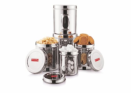 HAZEL Steel Kitchen Air Tight Tranparent Containers for Storage (1000 ML to 2850 ML, Set of 5)