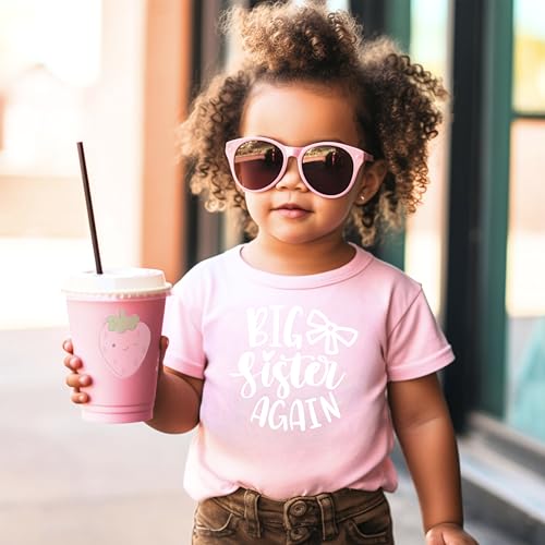 Image of Olive Loves Apple Big Sister Again Bow Sibling Reveal Birth Announcement Shirts for Girls
