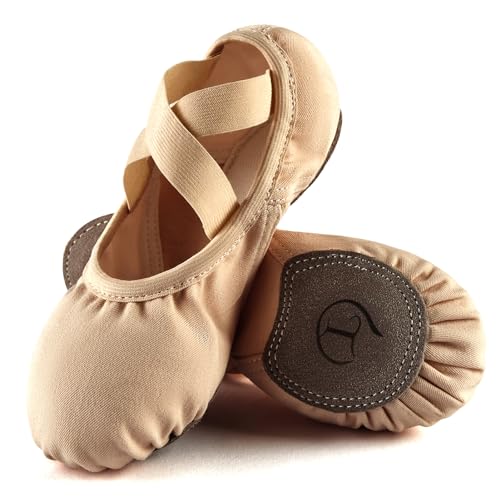Phineein Toddler/Kid Canvas Pro Stretch Ballet Shoes - Dance Slipper for Kids Yoga Shoes, Tan, Little Kid, 13