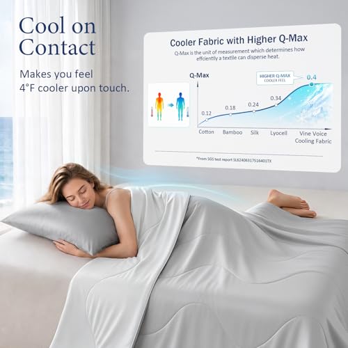Image of Cooling Comforter for Hot Sleepers, Queen 90x90, Silver Gray | Cooling blanket feel, Q-Max >0.4 cool touch, double-sided cooling, Sorona fill, for night sweats, lightweight & breathable