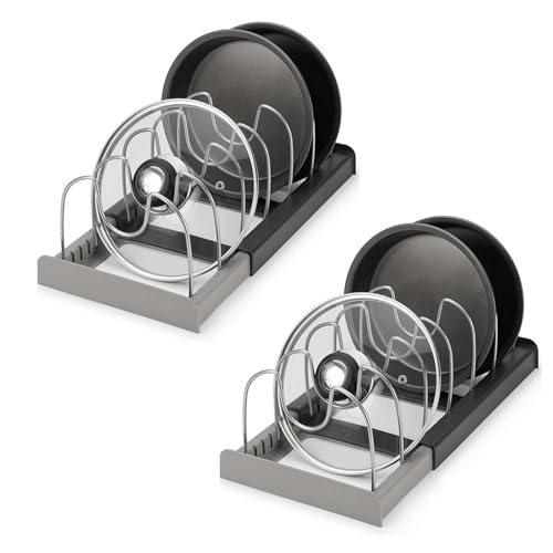 LDXDRU Lot de 2 supports de couvercles de casseroles, réglables, pour tiroir, organiseur de couvercle de cuisine, extensible, parfait pour les poêles, les...