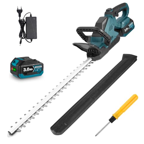 Yofidra Cortasetos eléctrico con batería de 3000 mAh, longitud de corte de 52 cm, motor sin escobillas de 1600 rpm, con cortasetos y cortasetos para césped, patio trasero, jardín