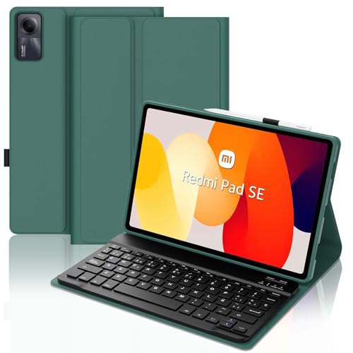 SENGBIRCH Funda con Teclado para Redmi Pad 2 11', Español Ñ Slim Teclado, Bluetooth Magnético Desmontable Keyboard para Redmi Pad 2 11 Pulgada 2025, Verde Oscuro