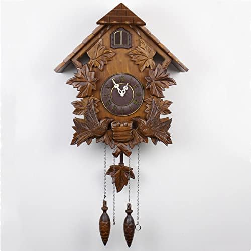 ZyIqQ High-End Wooden Cuckoo Clock, Retro Maple Leaf Design Hourly Timekeeping Cuckoo Wall Clock with Pendulum for Living Room Wall Quartz Clock Decoration
