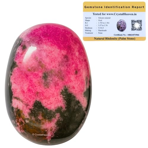 Image of Crystal Heaven Certified Rhodonite Crystal Palm Pebbles Stones for Anxiety Stress Relief Massage - AAA Grade Original Healing Gemstone Agate Palm Stone for Yoga Meditation Spiritual Reiki Feng Shui
