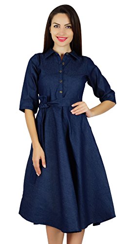 Bimba Womens Blue Denim Chambray Casual Shift Dress Summer Dresses #TOP7