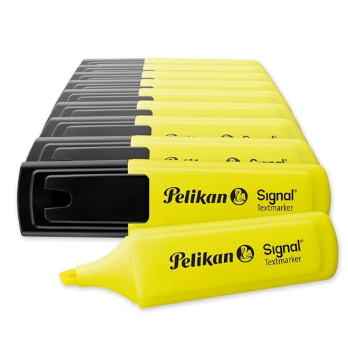 Pelikan Evidenziatori, Signal, Giallo, Confezione Risparmio da 10 Pezzi, Cappuccio con Clip, Prodotto in Germania